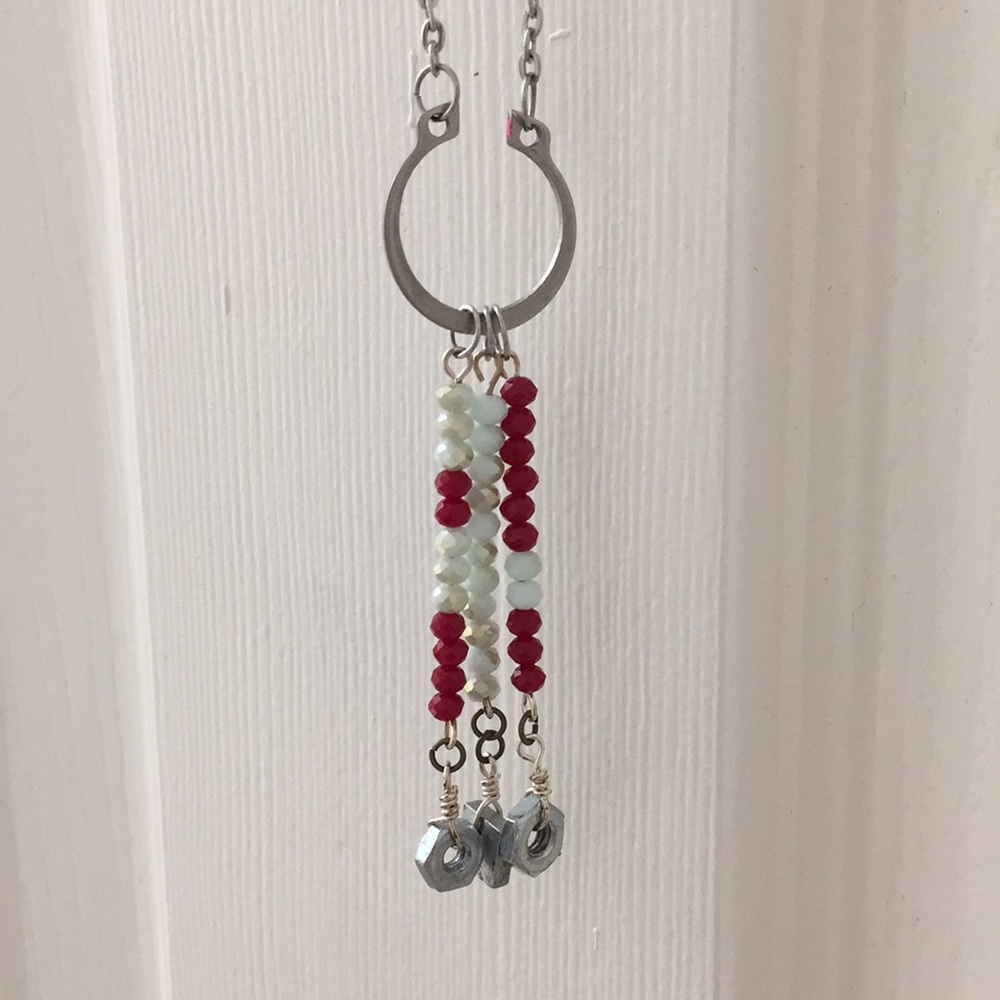 Long necklace made from some airplane parts